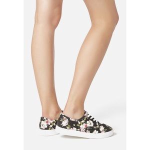 JUSTFAB Breanne Black Floral Casual Sneaker NWT